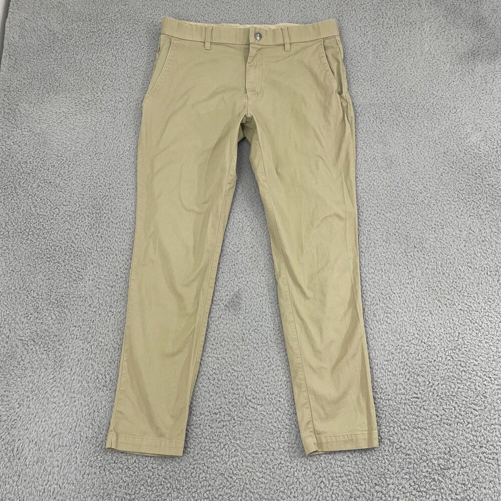 Fabletics High Side Chino Men 33x28 Tan Flat Front Golf Slim Fit Pants